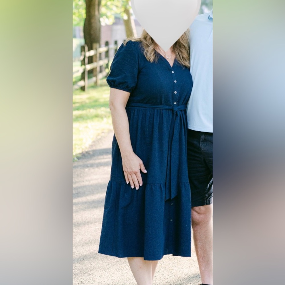 Ann Taylor Factory Elegant Navy Blue Midi Dress Size Medium